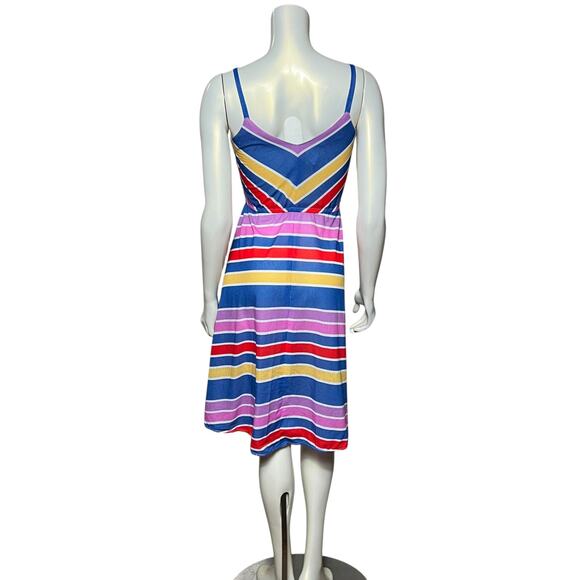 70s JR Dressworks Chevron Stripe Sundress Sweetheart Navy Multi Color Boho - Picture 4 of 11